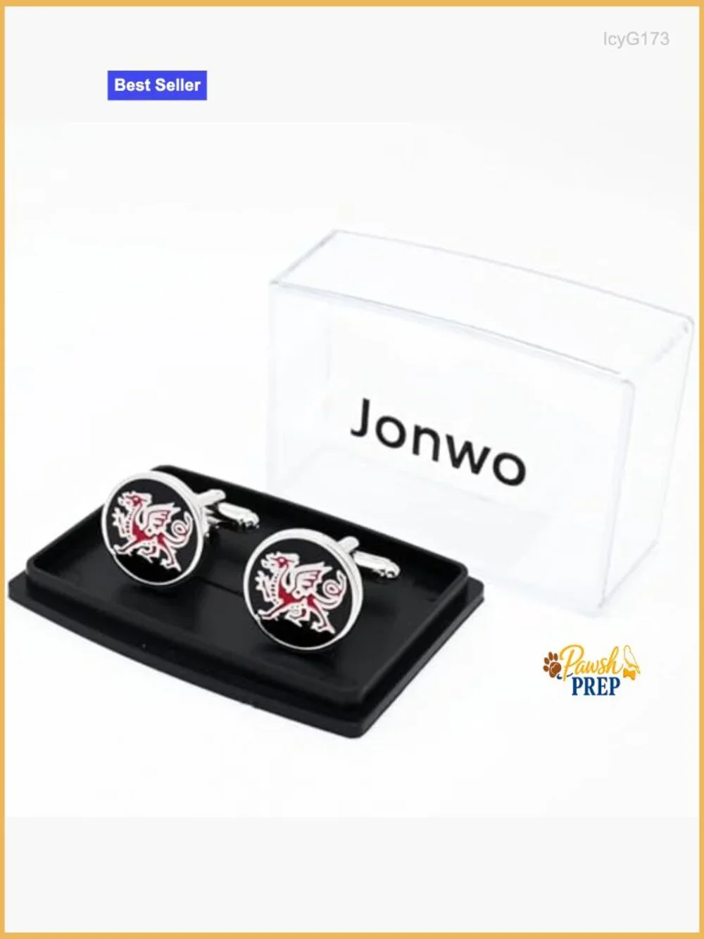 Round Cufflinks with Red Dragon Pattern in Presentation Case